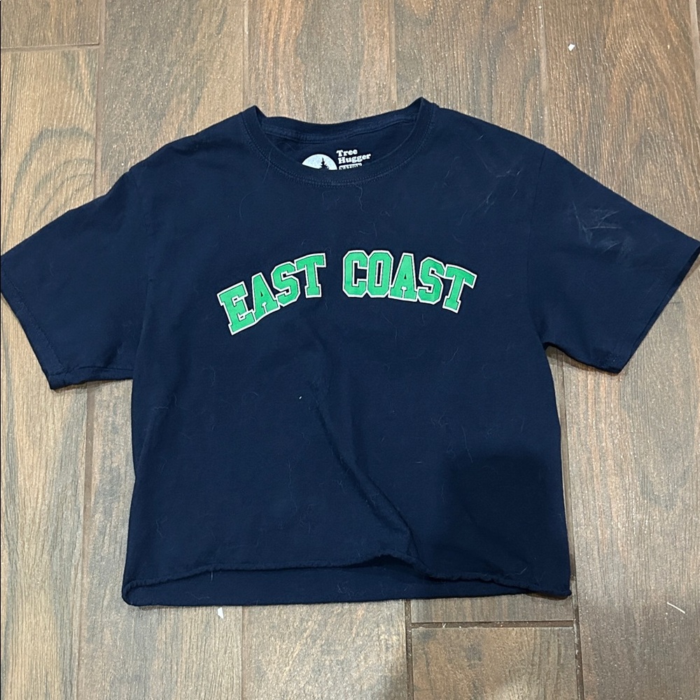 Navy Blue Crop Top with Green Print